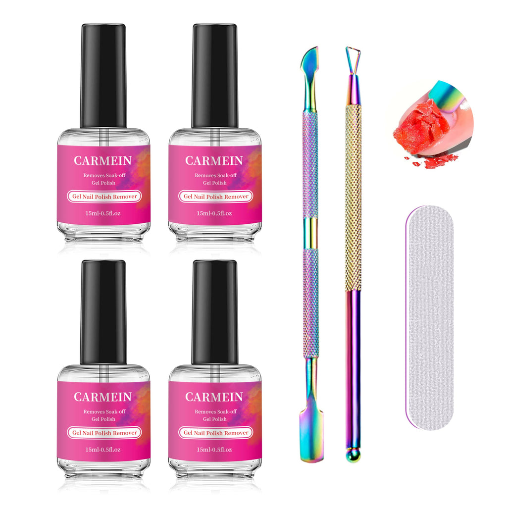 CARMEIN Professional Gel Nail Polish Remover (4-pack) – 15ml Each | Paraben-Free, For Natural Nails