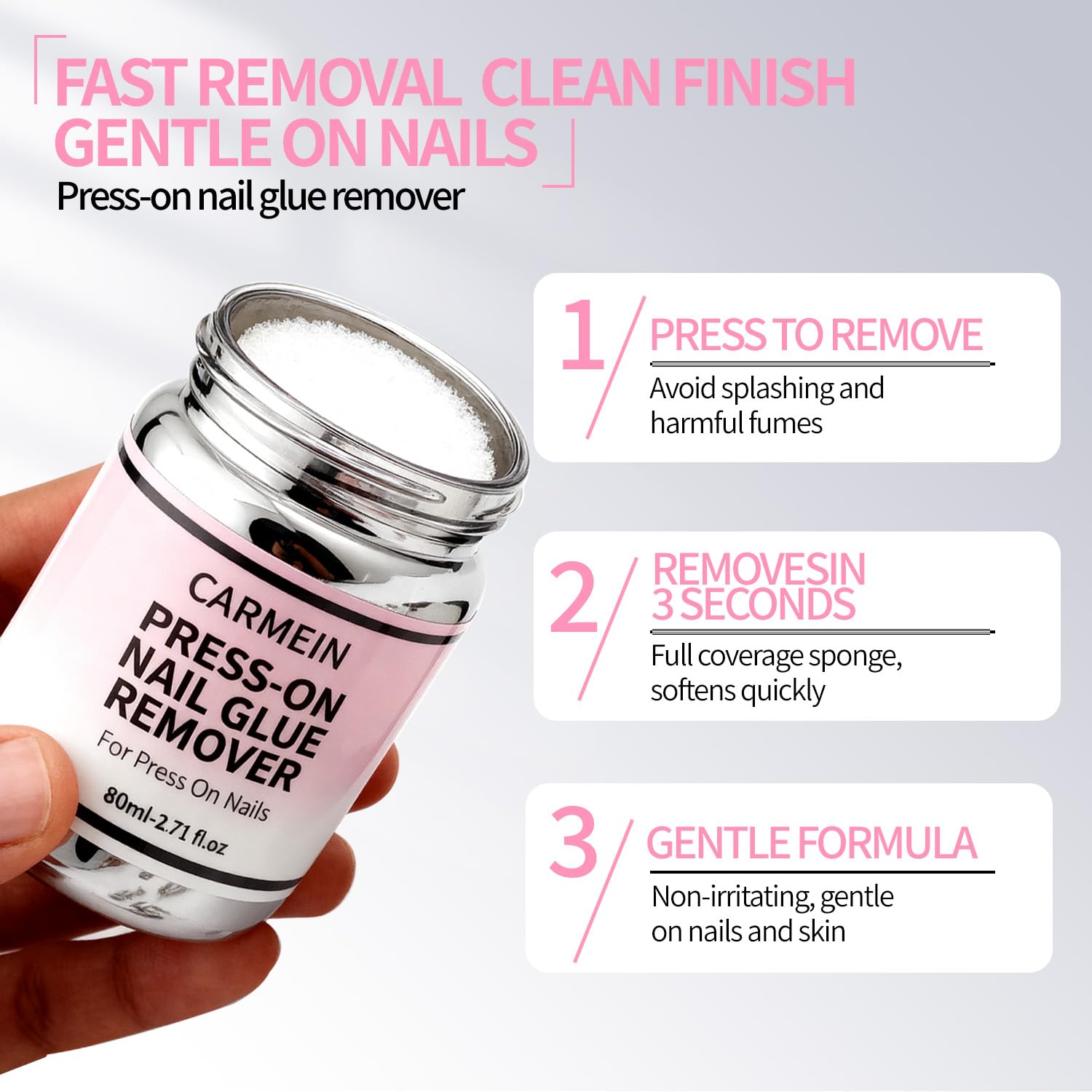 CARMEIN Press-On Nail Glue Remover – 80ml, 5-Second Quick Debond, Leak-Proof Kit