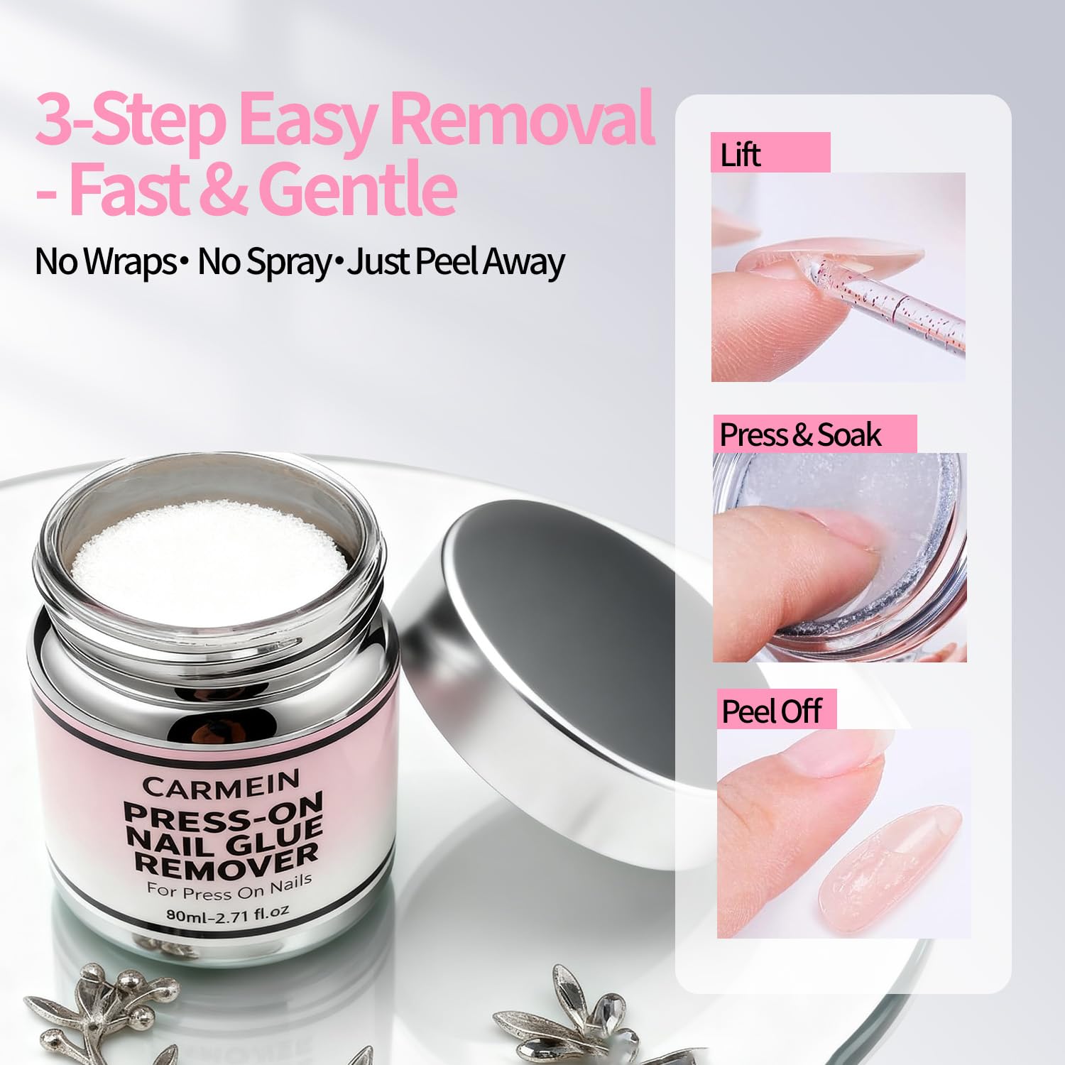 CARMEIN Press-On Nail Glue Remover – 80ml, 5-Second Quick Debond, Leak-Proof Kit