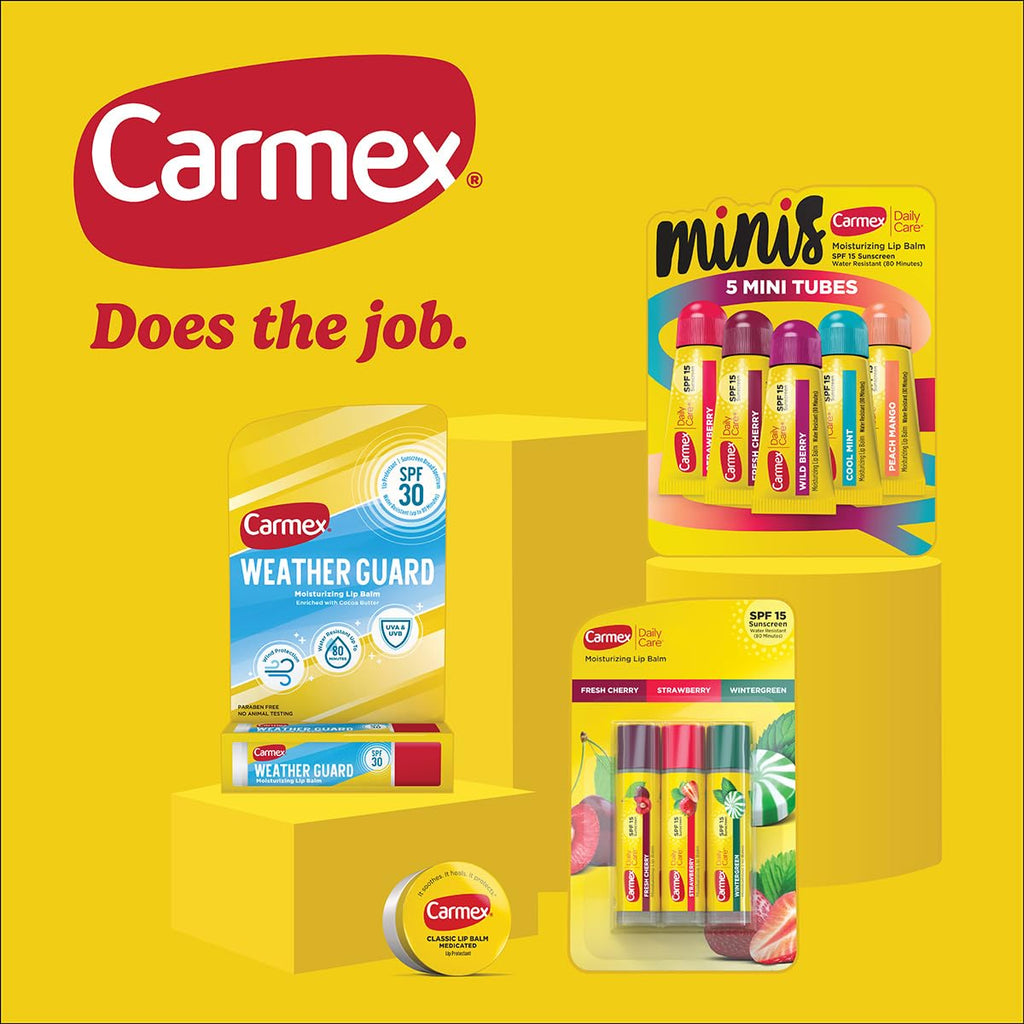 Carmex Daily Care Moisturizing Lip Balm Pack SPF 15 – Strawberry & Cupcake Batter (9 Count) | Cruelty-Free Lip Care