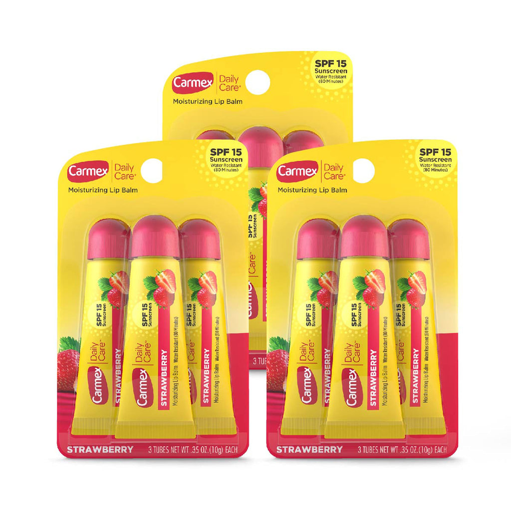 Carmex Daily Care SPF 15 Strawberry Lip Balm Tubes – 3 Pack (0.35 oz Each)