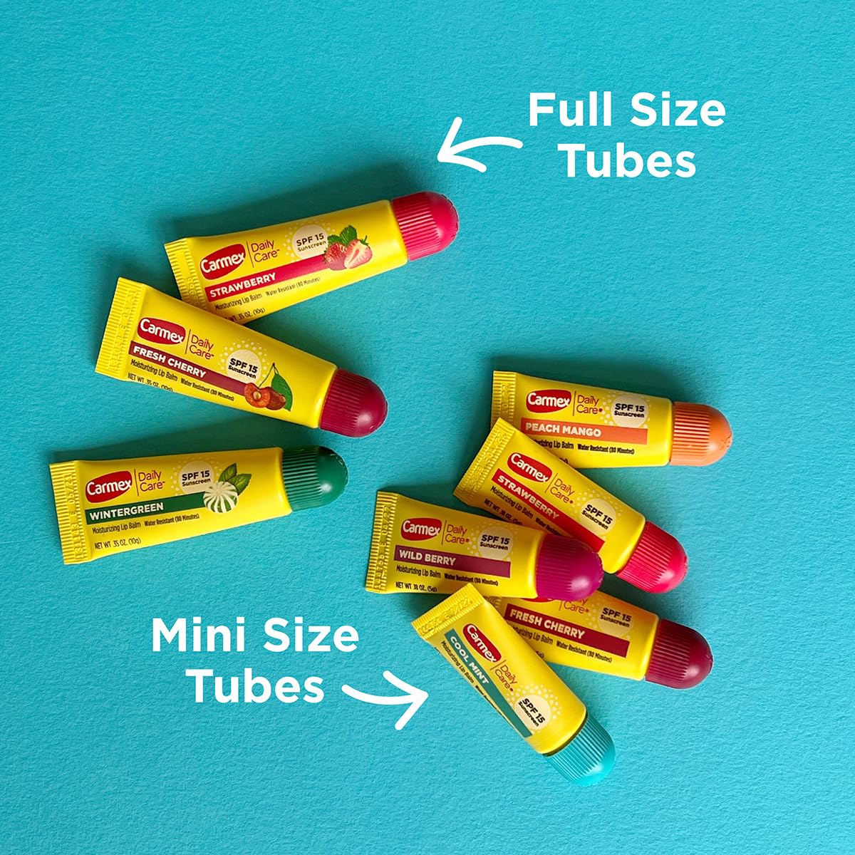 Carmex Daily Care Lip Balm SPF 15 – 8 Count Variety Pack (3 Tubes + 5 Minis) | Six Flavors