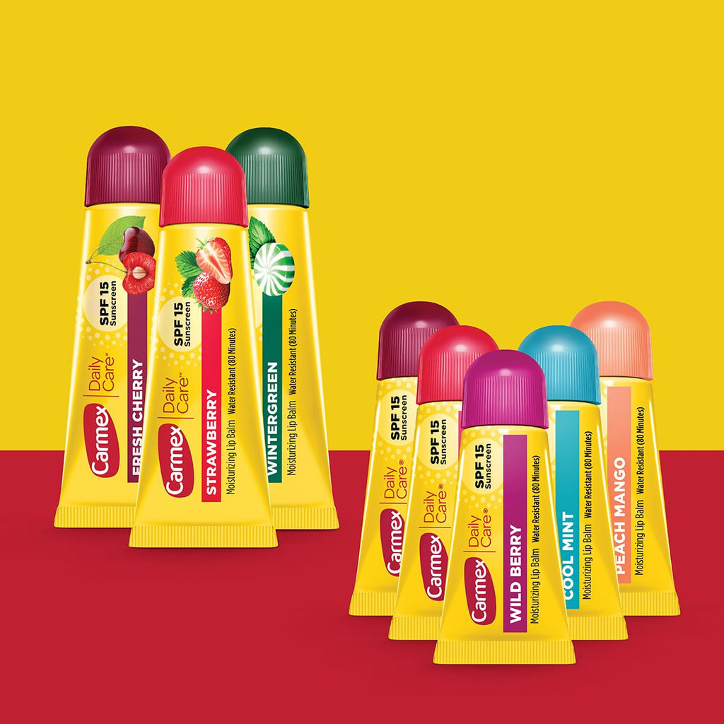 Carmex Daily Care Lip Balm SPF 15 – 8 Count Variety Pack (3 Tubes + 5 Minis) | Six Flavors