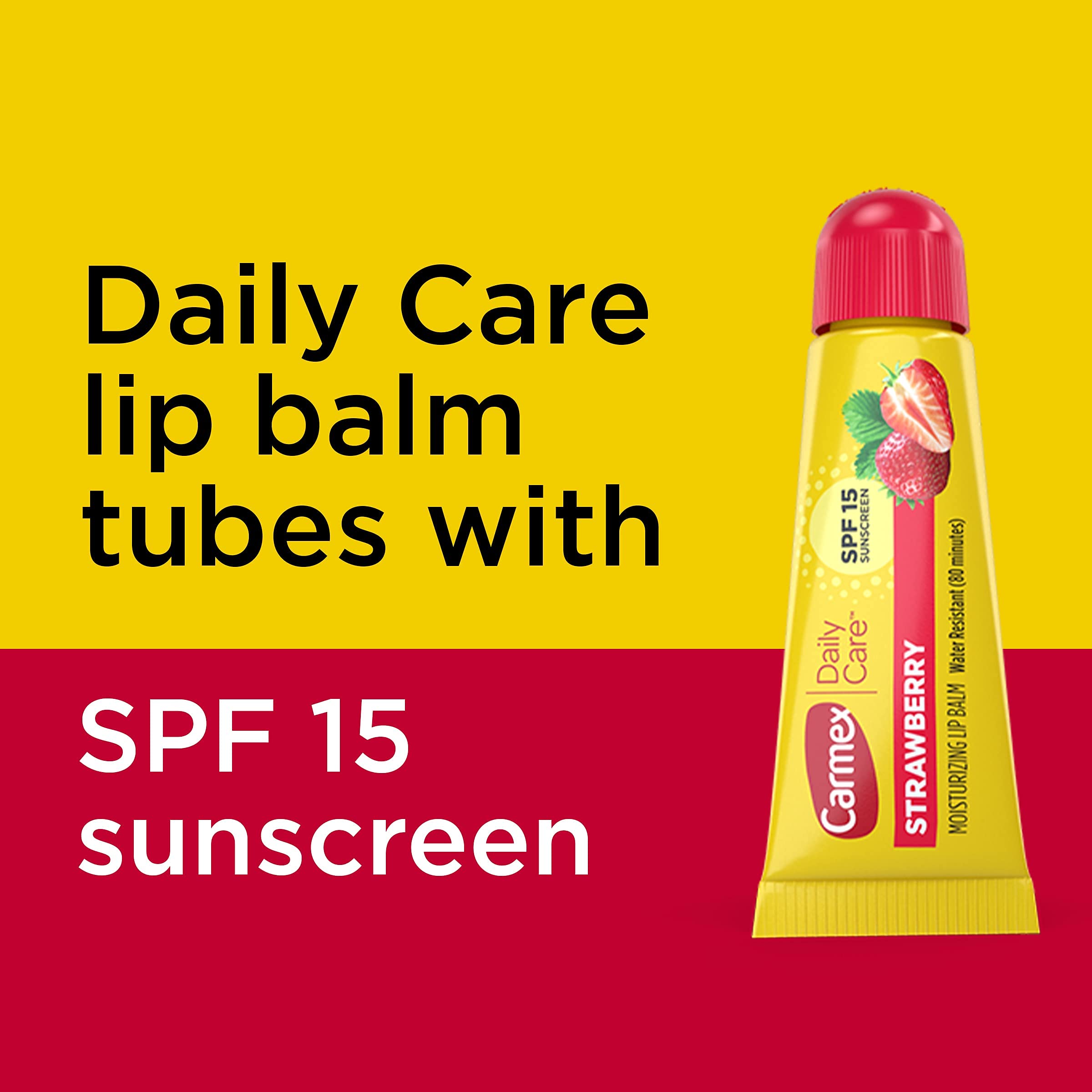 Carmex Daily Care SPF 15 Strawberry Lip Balm Tubes – 3 Pack (0.35 oz Each)