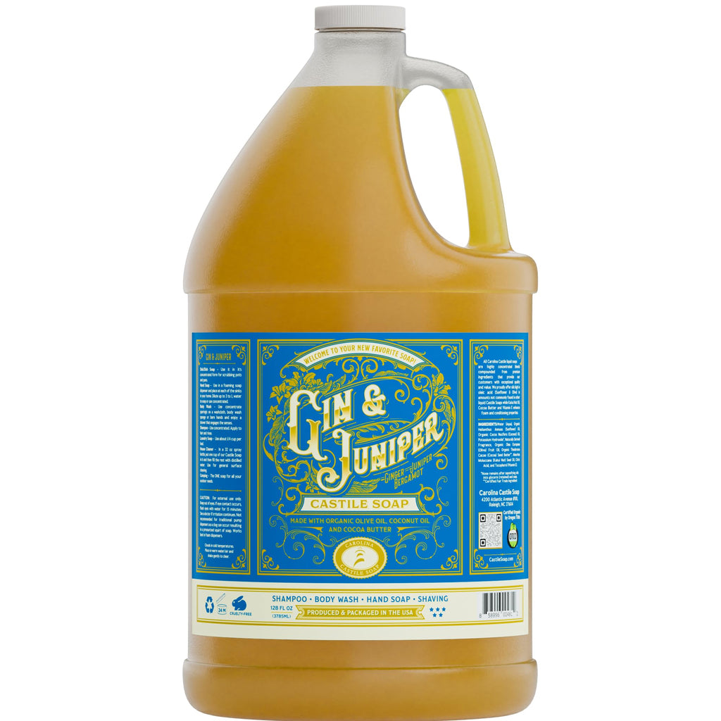Carolina Castile Soap Gin & Juniper – Organic Olive Oil Castile Body Wash, Concentrated (1 Gal)