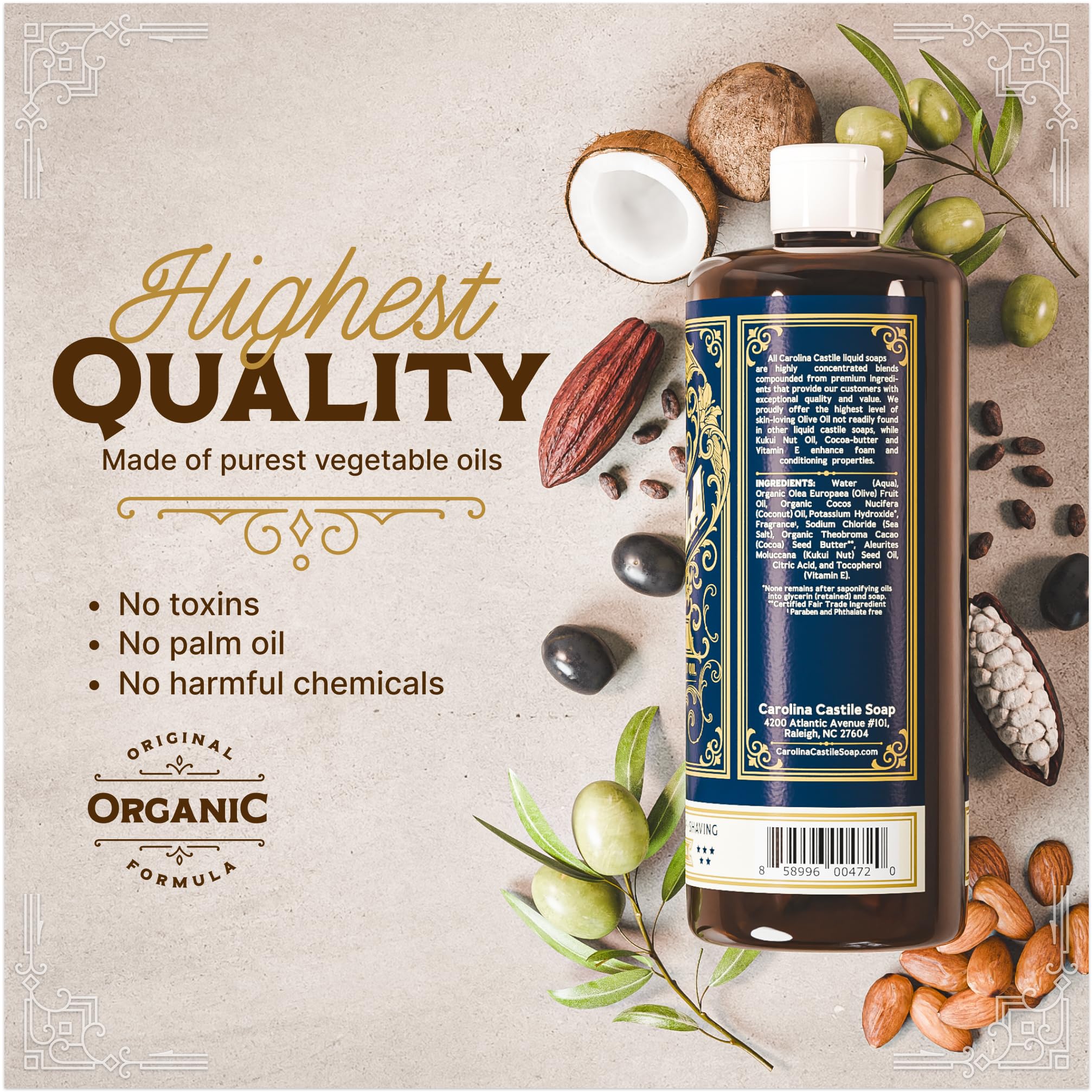 Carolina Castile Soap – Tobacco Vanilla Castile Liquid Body Wash for Sensitive Skin (1 Gallon)