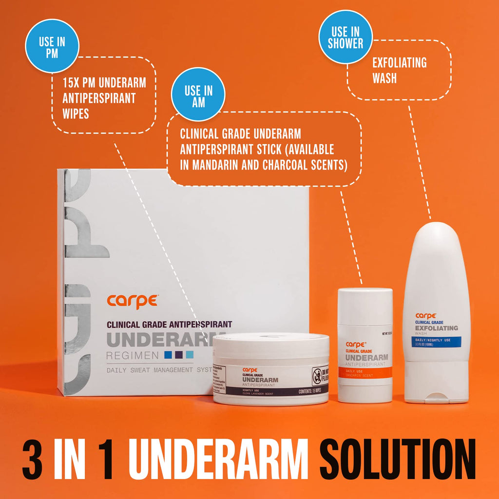 Carpe Clinical Grade Underarm Regimen – 3-Step Sweat Protection System (Mandarin Scent)