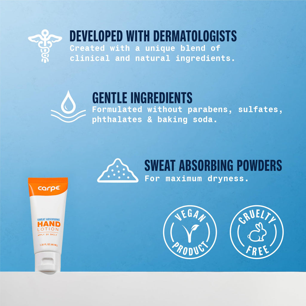 Carpe Sweat Absorbing Hand Lotion (Pack of 2) – Dermatologist-Recommended, Quick-Drying, Non-Irritating