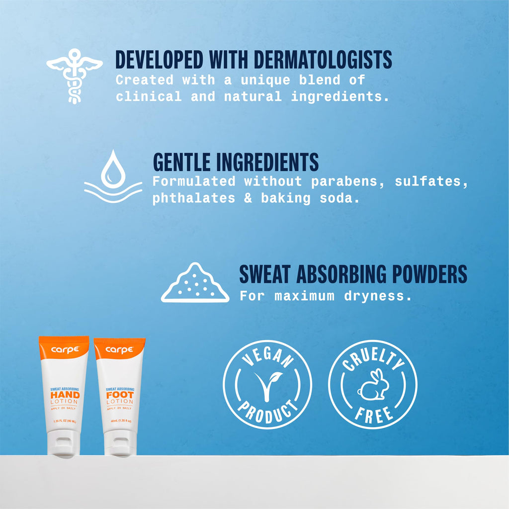 Carpe Sweat Absorbing Hand & Foot Lotion Bundle – OTC, Dermatologist-Recommended