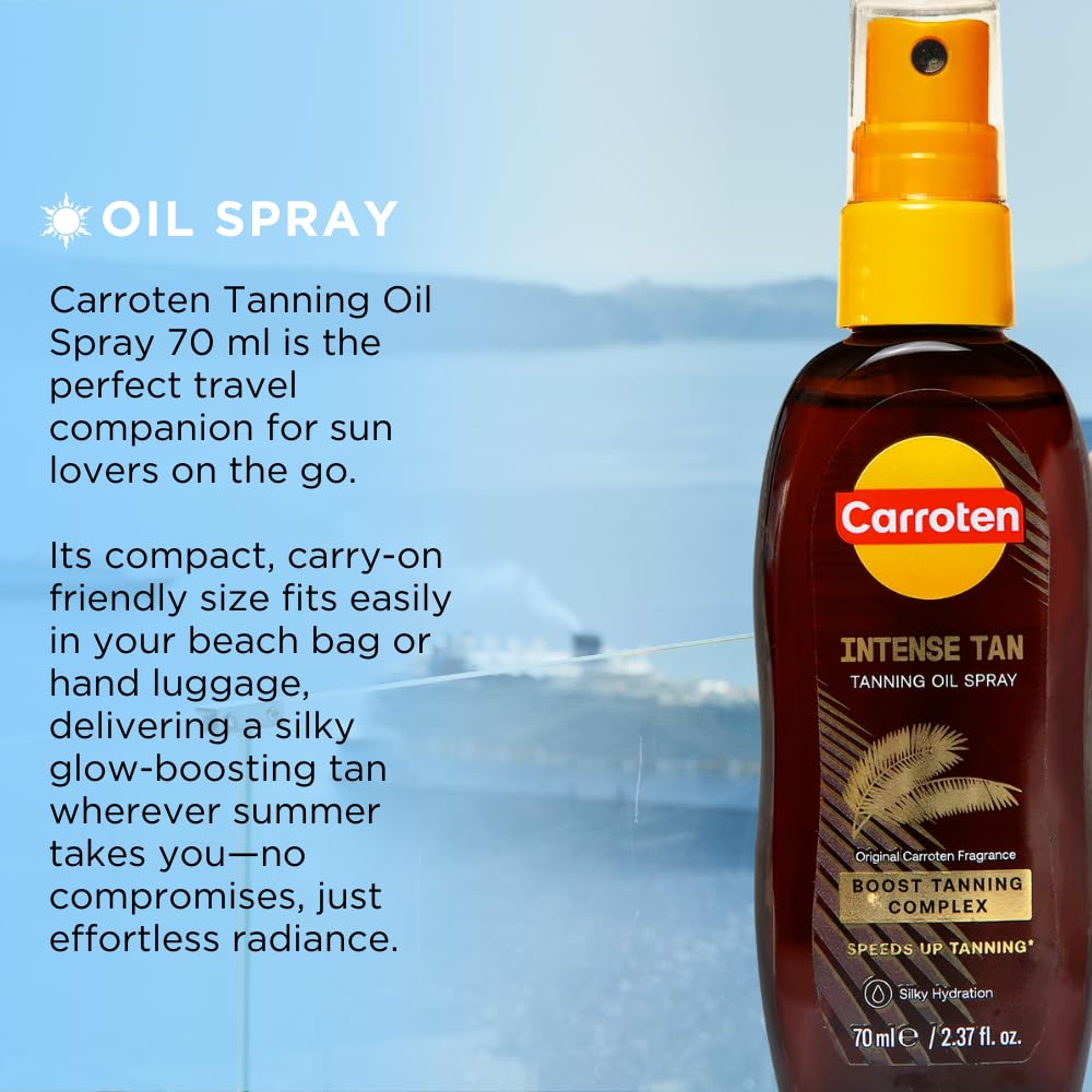 Carroten Intensive Tanning Oil Spray | Tan Accelerator with Vitamin E, Carrot & Coconut Oils | Water-Resistant, Silky Hydration | 2 x 2.3 oz