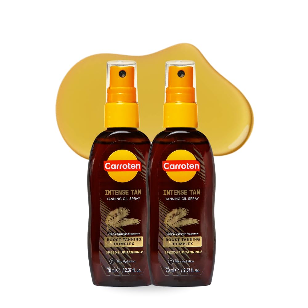 Carroten Intensive Tanning Oil Spray | Tan Accelerator with Vitamin E, Carrot & Coconut Oils | Water-Resistant, Silky Hydration | 2 x 2.3 oz