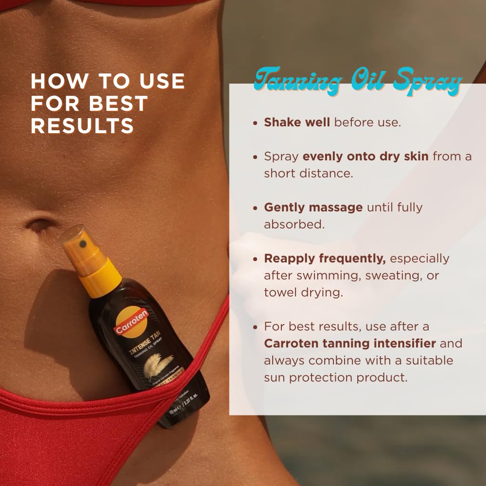 Carroten Intensive Tanning Oil Spray | Tan Accelerator with Vitamin E, Carrot & Coconut Oils | Water-Resistant, Silky Hydration | 2 x 2.3 oz