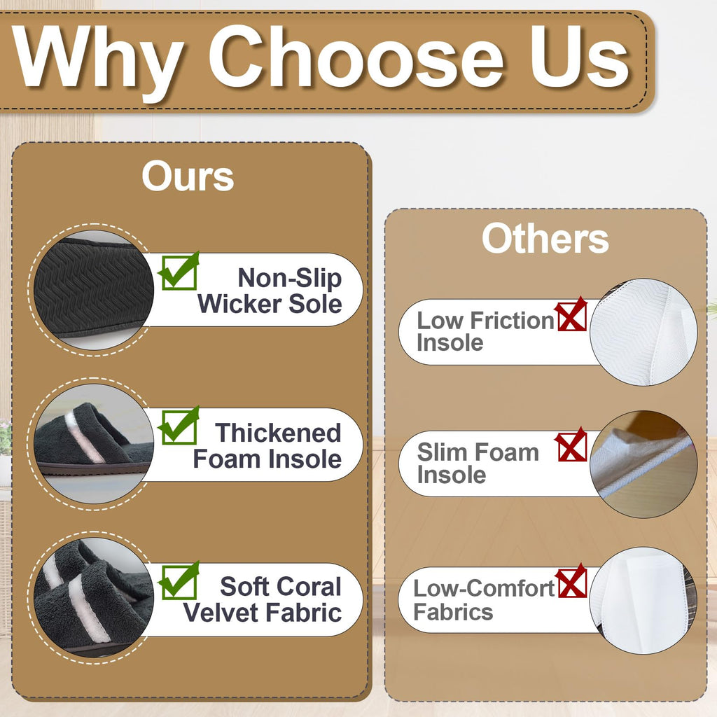 CarryEpic Disposable Slippers – 3 Pairs, Non-Slip Indoor Slippers for Guests (Beige, Brown, Dark Gray)