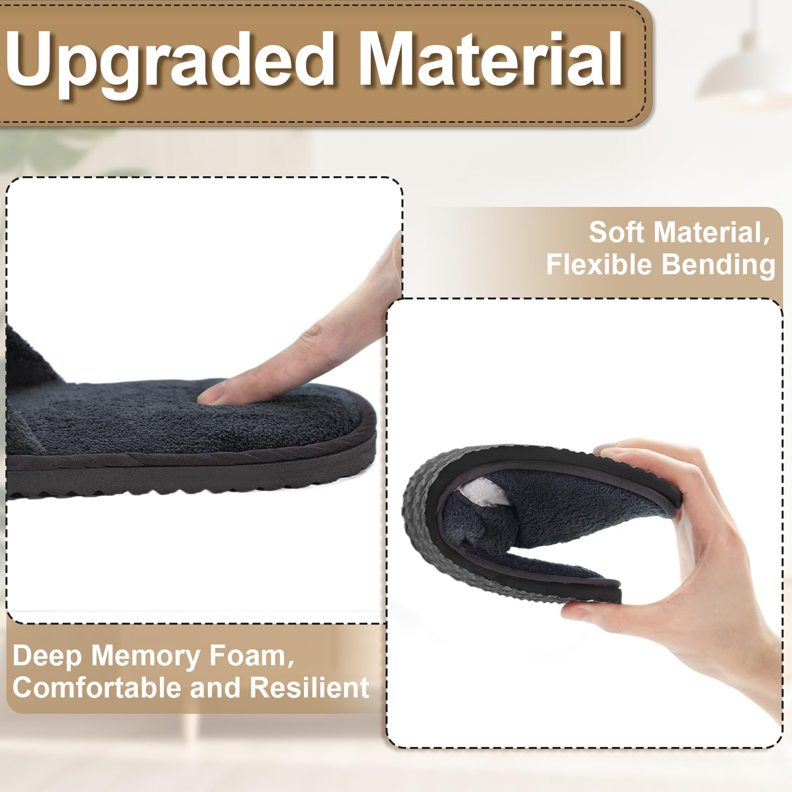 CarryEpic Disposable Slippers – 3 Pairs, Non-Slip Indoor Slippers for Guests (Beige, Brown, Dark Gray)