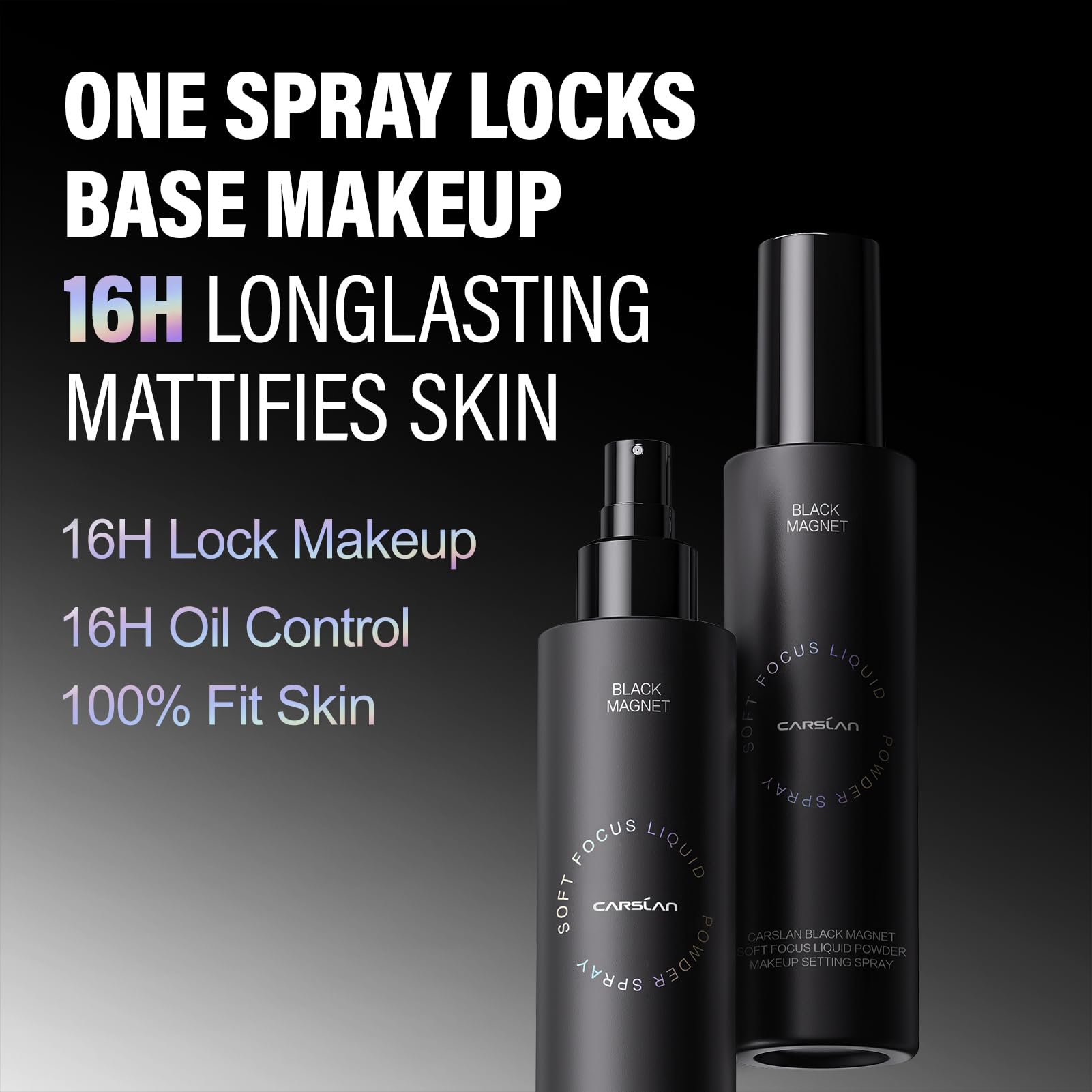 CARSLAN Black Magnet Setting Spray — 16H Matte, Waterproof, Oil Control, 100ml