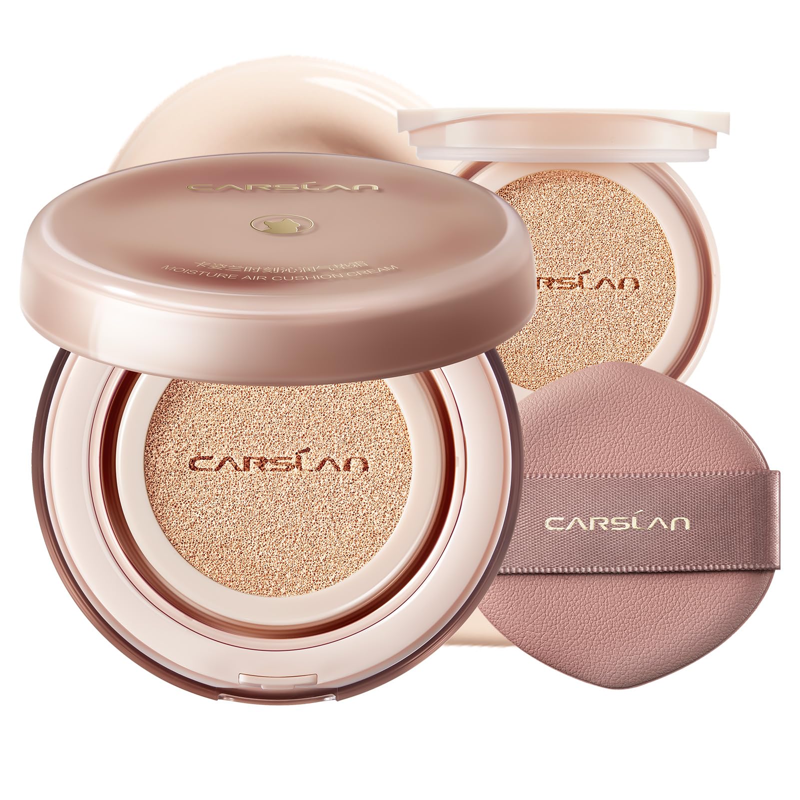 CARSLAN Moisture Air Cushion Cream Foundation – Hyaluronic Hydration, Full Dewy Coverage (P01 Fair Pink) for Dry Skin