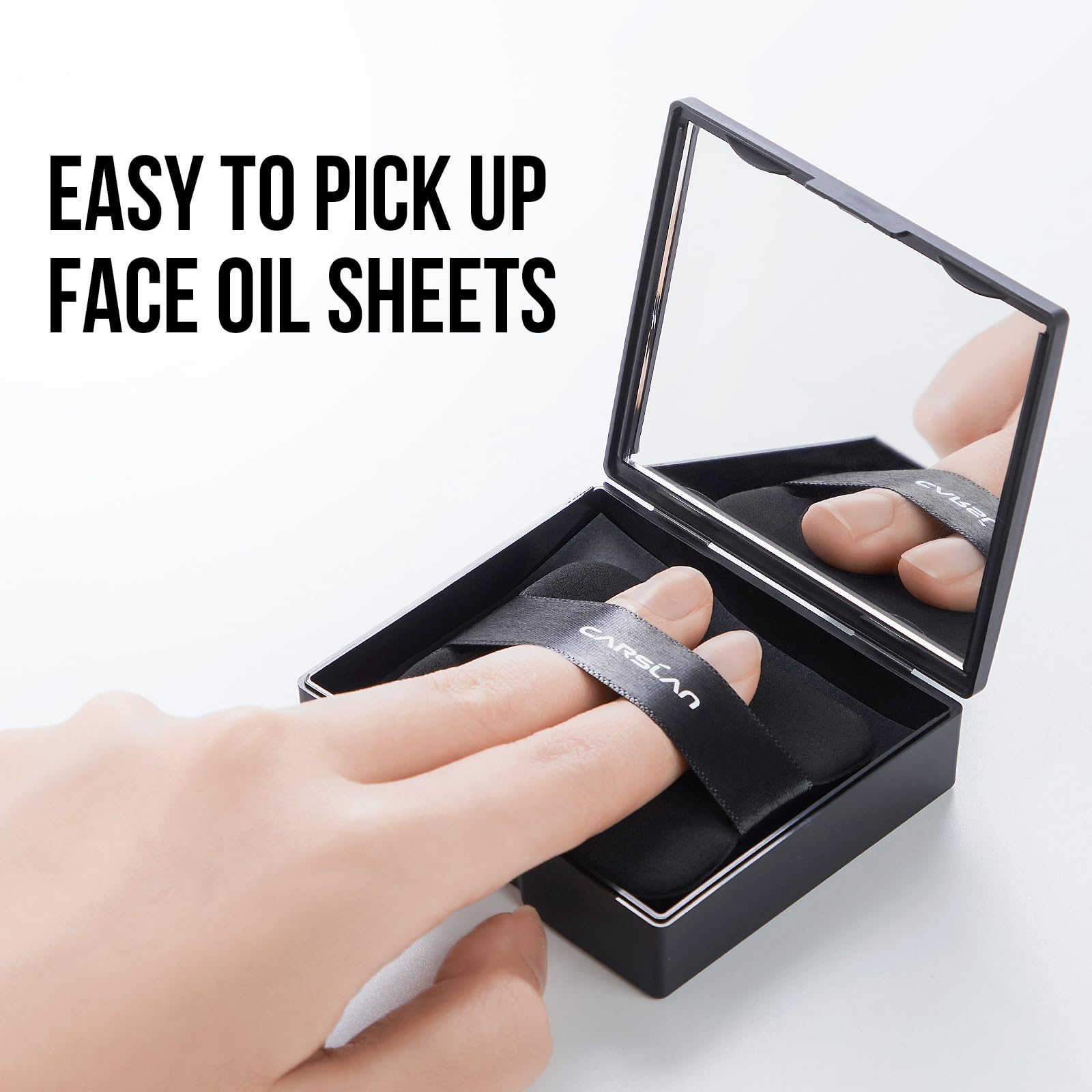 CARSLAN Makeup Blotting Paper with Powder - Matte Finish, Portable Magnet Compact with Mirror & Puff - 150 Sheets + 8 Refills