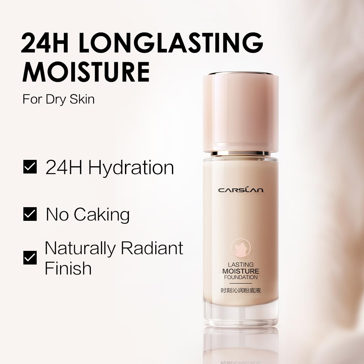 CARSLAN Lasting Moisture Foundation — 24H Longwear, Dewy Finish for Dry Skin