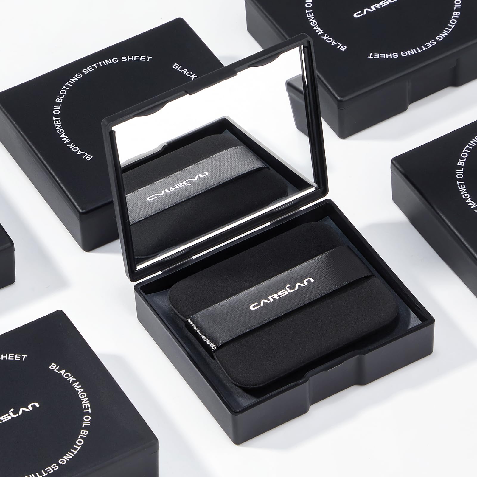 CARSLAN Makeup Blotting Paper with Powder - Matte Finish, Portable Magnet Compact with Mirror & Puff - 150 Sheets + 8 Refills