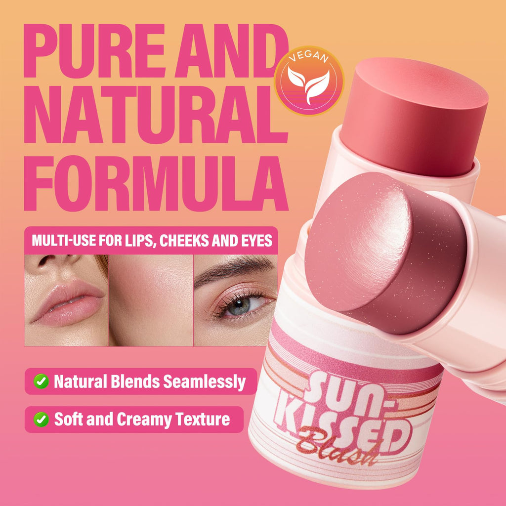 CARSLAN Sun Kissed Blush & Bronzer Stick – Long-Lasting Matte Cream for Cheeks, Lips & Eyes, Shade 03 Night, 0.21 oz