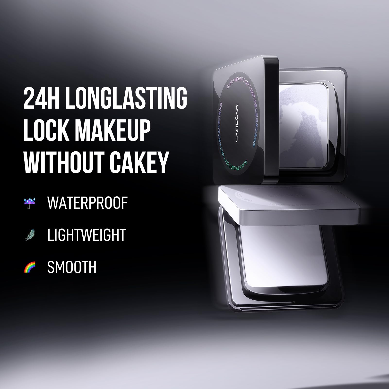 CARSLAN Waterproof Face Pressed Powder Compact | 24H Oil Control, Translucent Matte 03 Light Purple