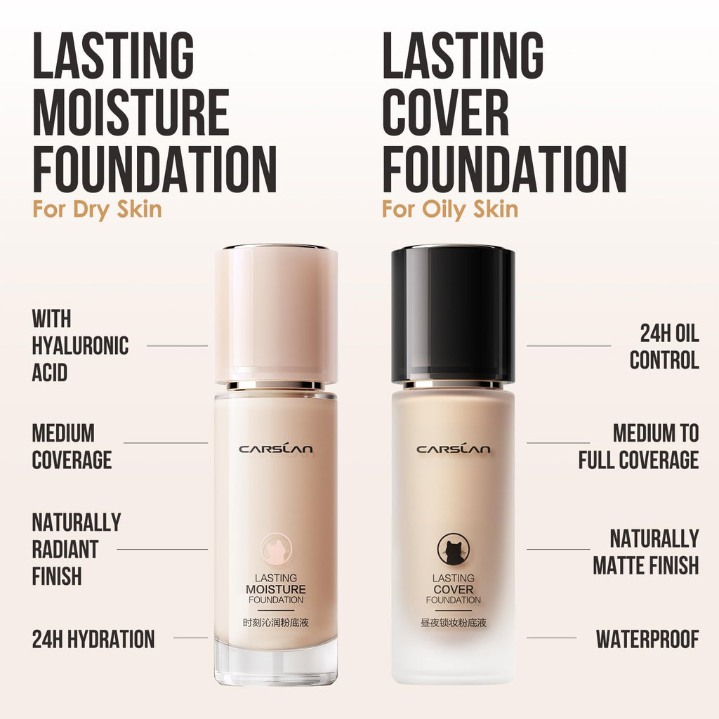 CARSLAN Lasting Cover Foundation | 24H Matte Full Coverage, Oil-Free, Waterproof (M01)
