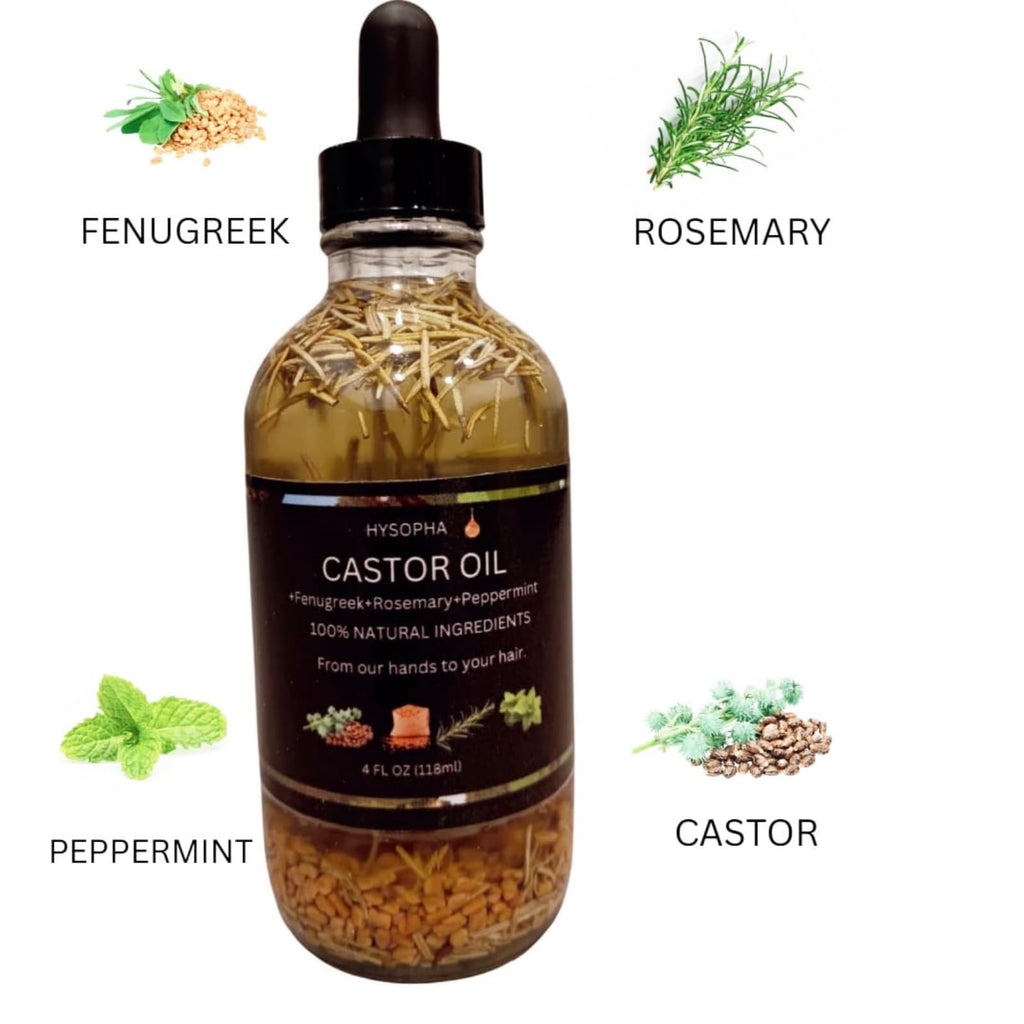 Castor Oil Hair Growth with Rosemary, Fenugreek & Peppermint – 100% Pure Organic, 4 oz