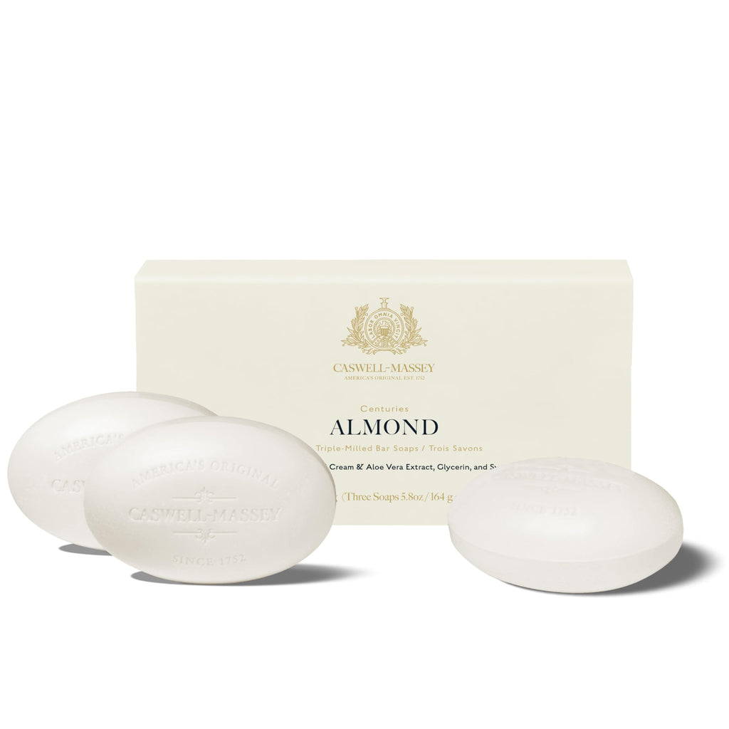 Caswell-Massey Almond Scent Bar Soap Gift Set | Triple-Milled Moisturizing Bars | Made in USA