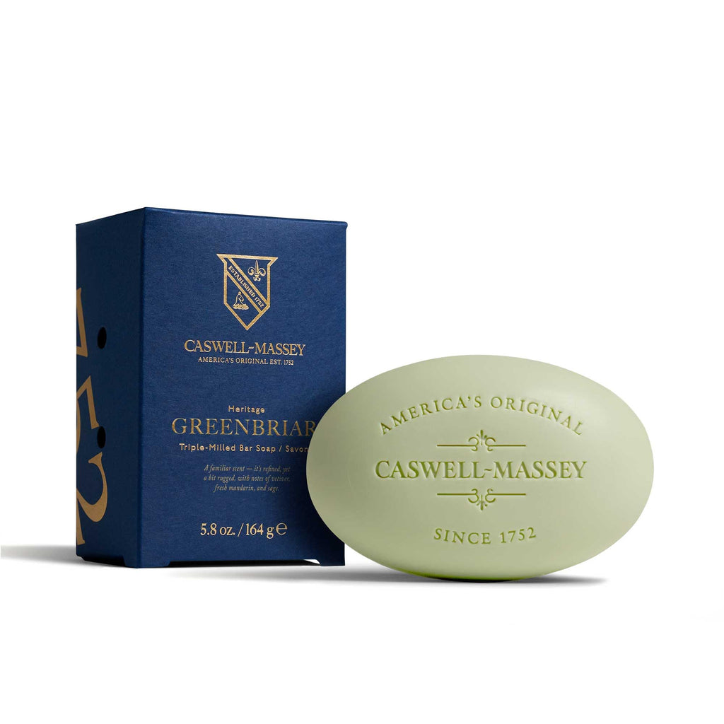 Caswell-Massey Greenbriar Natural Bar Soap for Men | Triple-Milled, Plant-Based Moisturizing Bar | Made in USA