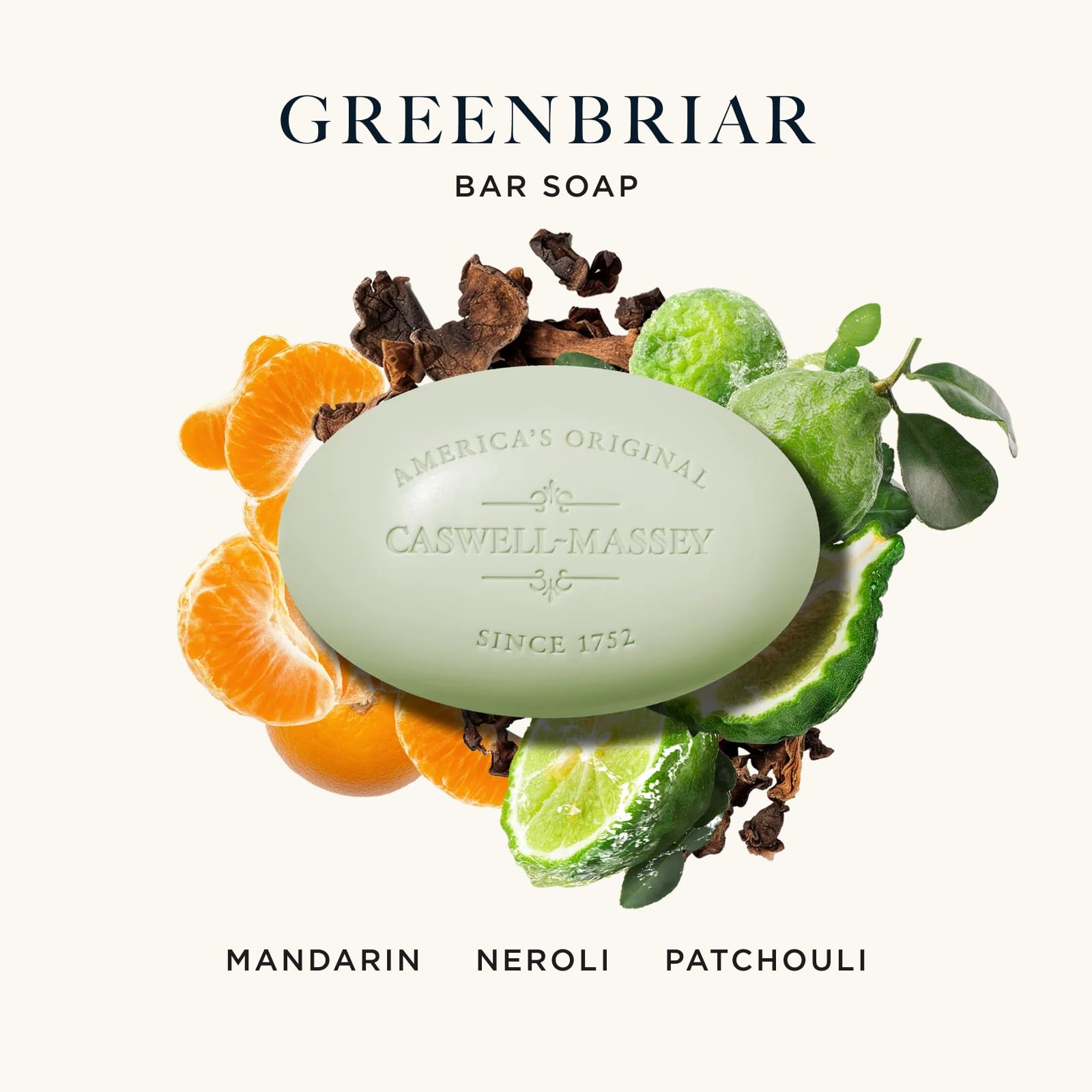 Caswell-Massey Greenbriar Natural Bar Soap for Men | Triple-Milled, Plant-Based Moisturizing Bar | Made in USA