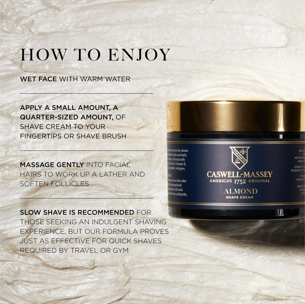 Caswell-Massey Heritage Almond Shave Cream – Natural Men’s Shaving Cream, USA Made, 8 fl oz