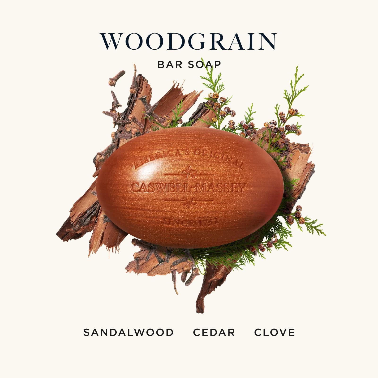 Caswell-Massey Triple-Milled Heritage Woodgrain Sandalwood Soap Set – 3 Bars, Made in USA