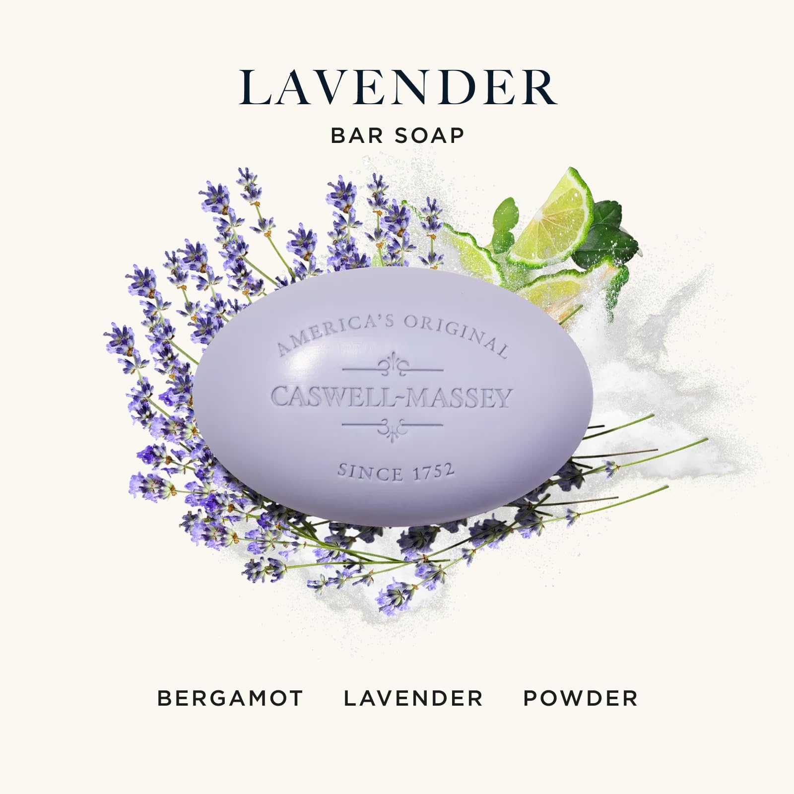 Caswell-Massey Lavender Natural Bar Soap (5.8 oz) | Moisturizing Triple-Milled Bath Bar for Face, Body & Hands