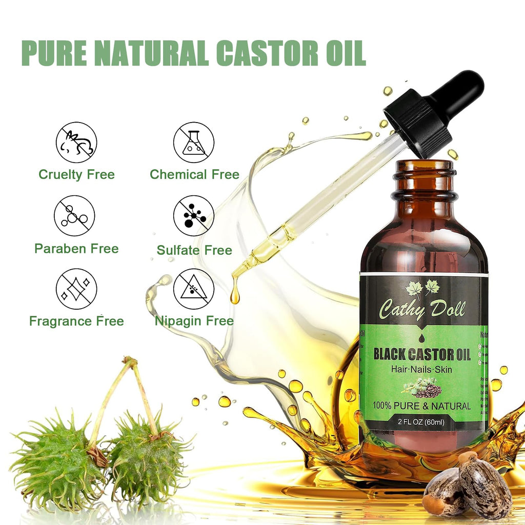 Cathy Doll Jamaican Black Castor Oil – 100% Pure Cold-Pressed Oil for Hair, Lashes & Brows | 2 oz