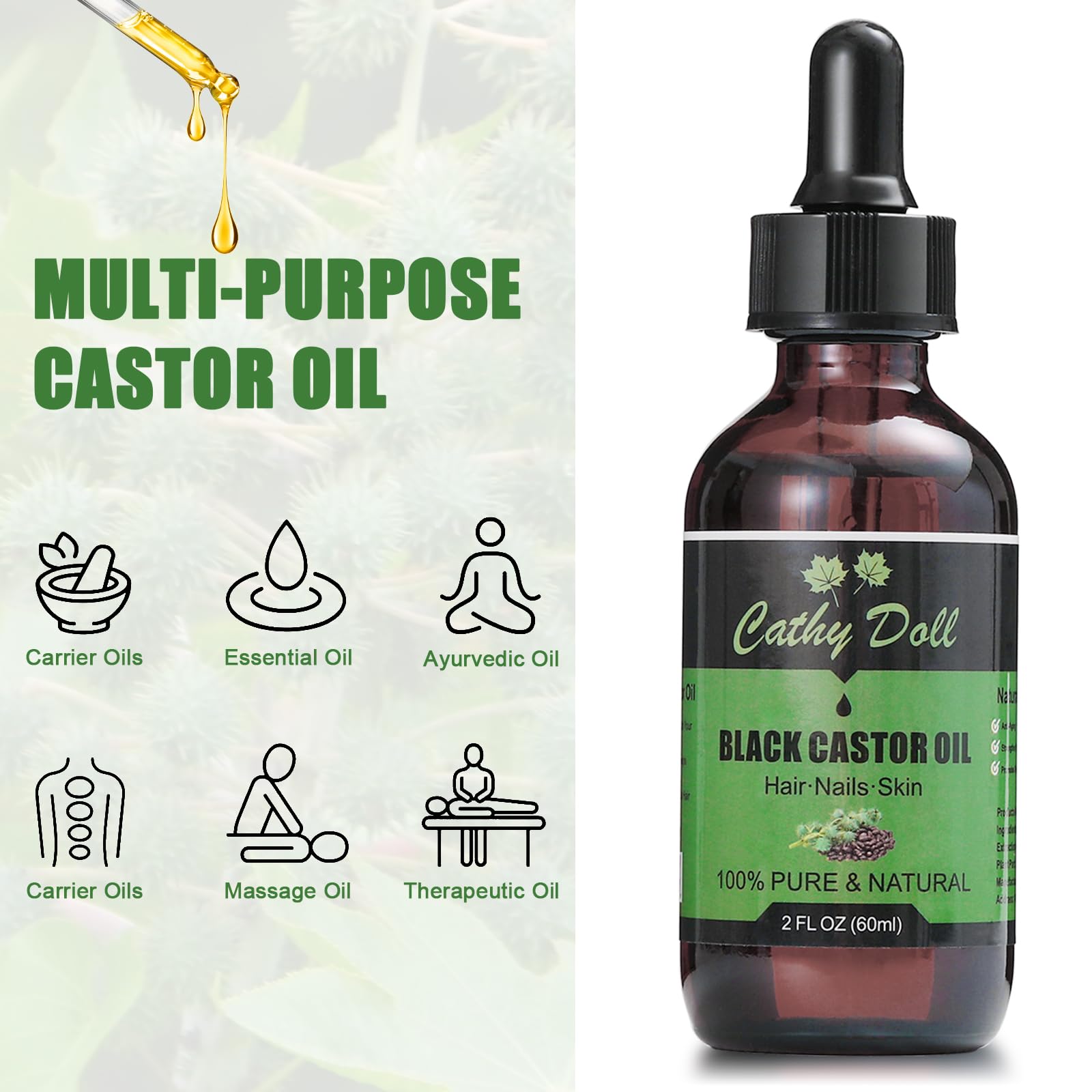 Cathy Doll Jamaican Black Castor Oil – 100% Pure Cold-Pressed Oil for Hair, Lashes & Brows | 2 oz