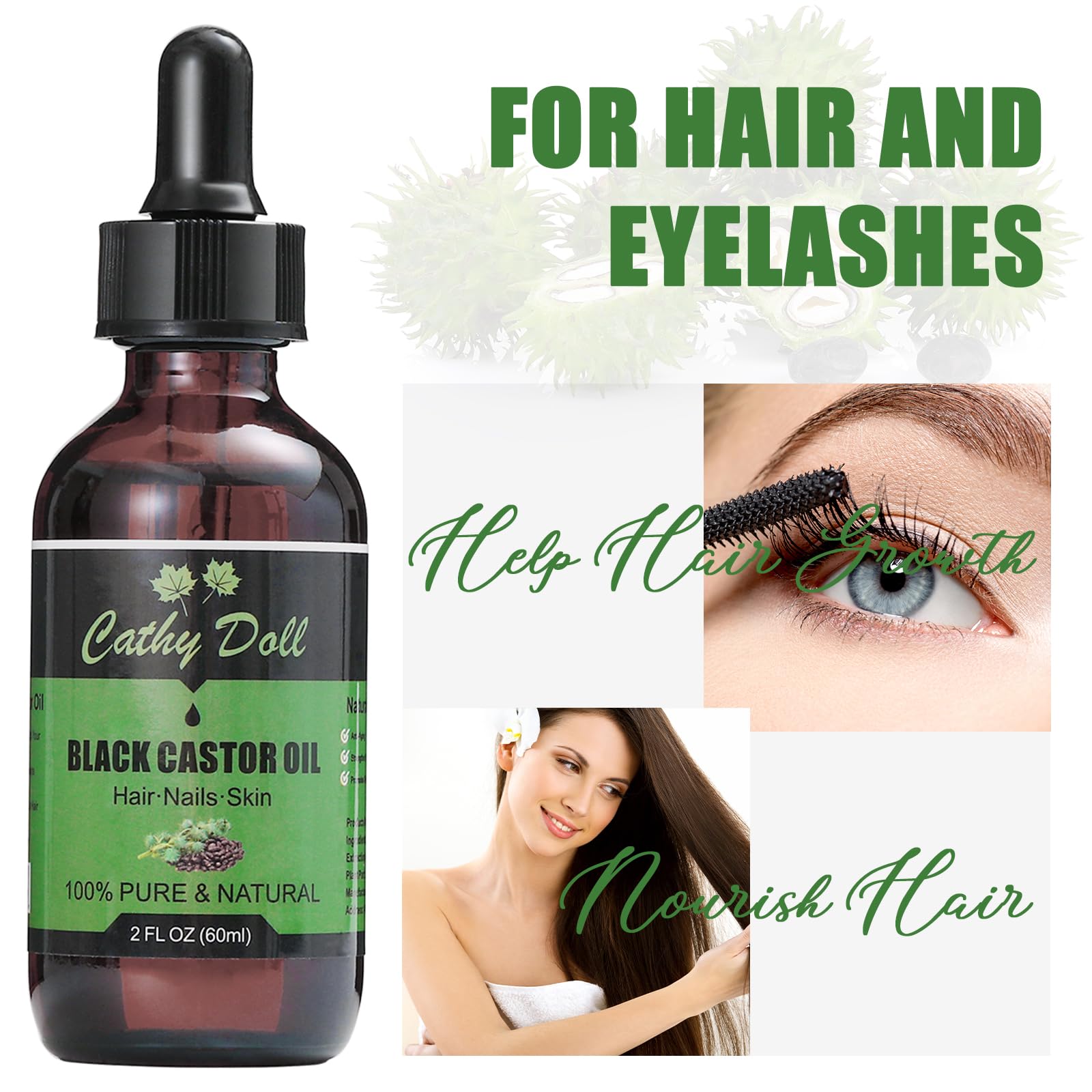 Cathy Doll Jamaican Black Castor Oil – 100% Pure Cold-Pressed Oil for Hair, Lashes & Brows | 2 oz