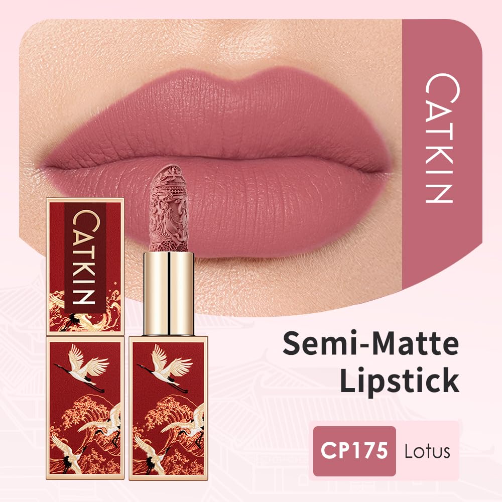 Catkin Semi-Matte Lipstick – Hydrating High-Impact Color with Vitamin E & Avocado Oil, Shade 175 | Long-Lasting Matte Finish