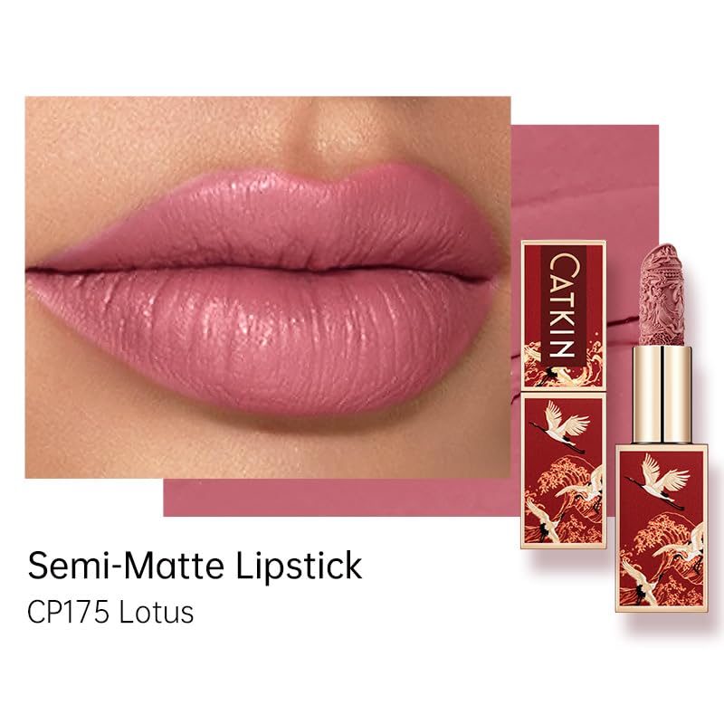 Catkin Semi-Matte Lipstick – Hydrating High-Impact Color with Vitamin E & Avocado Oil, Shade 175 | Long-Lasting Matte Finish