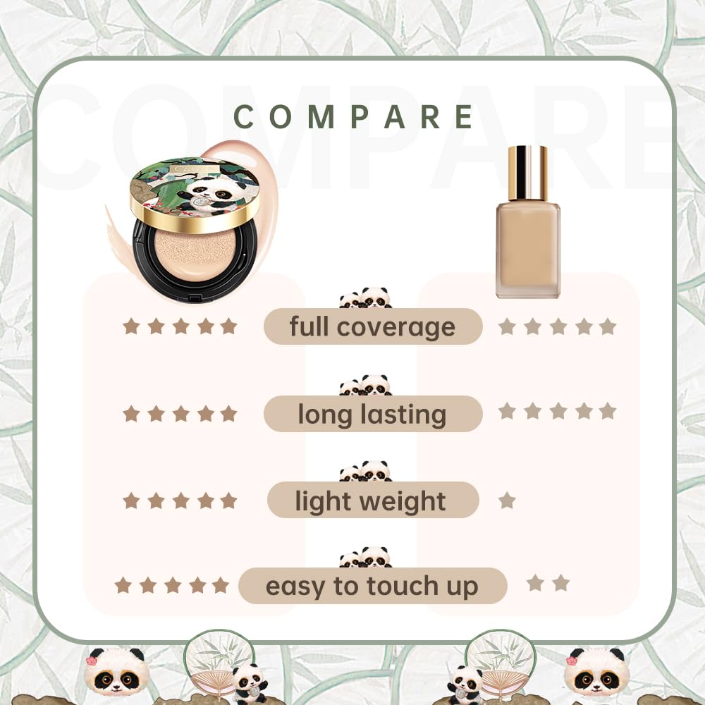 CATKIN Panda Land Full Coverage Cushion Foundation – Hydrating, Breathable, Poreless Finish (C01 Fair)
