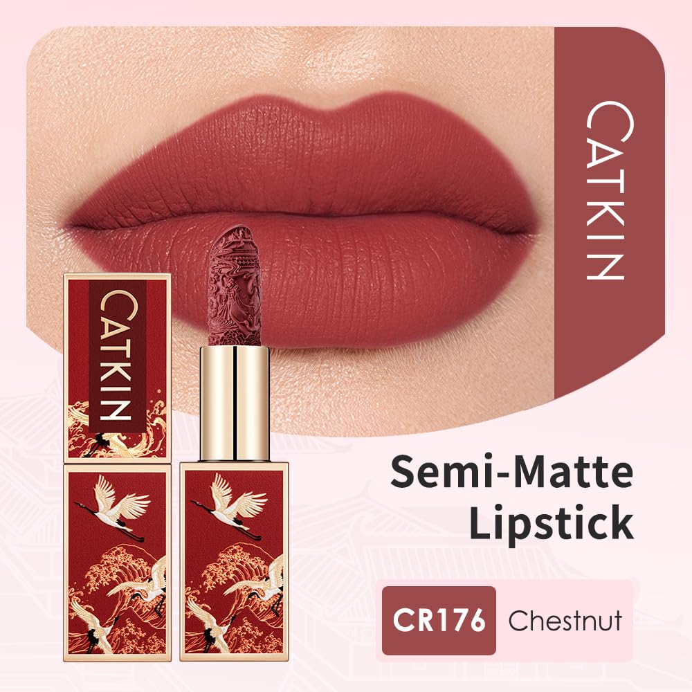 Catkin Semi-Matte Lipstick – Hydrating Color with Vitamin E & Avocado Oil