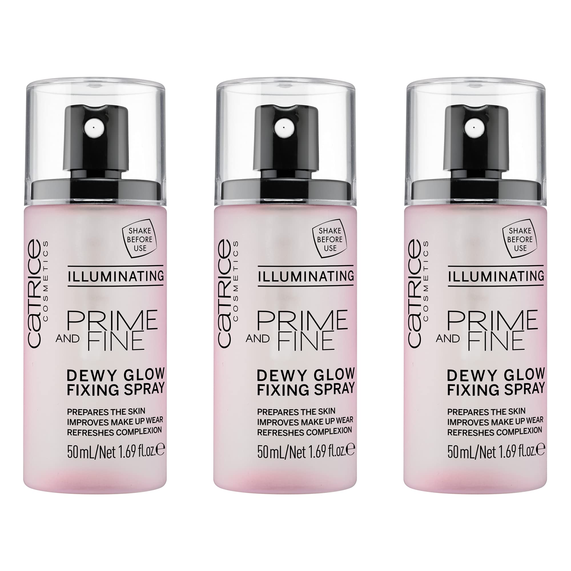 Catrice Prime & Fine Illuminating Dewy Glow Spray – 3-Pack, Transparent & Fast-Drying, Vegan & Cruelty-Free