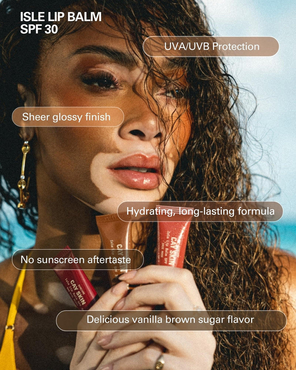 Cay Skin Isle Lip Balm SPF 30 – High Shine Hydrating Lip Gloss in Vanilla Brown Sugar, 3-Pack