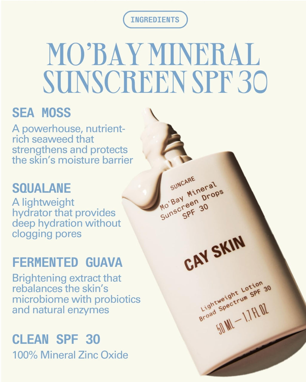 Cay Skin Mo'Bay Mineral Sunscreen Drops SPF 30 – Mineral SPF Face Sunscreen & Makeup Primer with Sea Moss