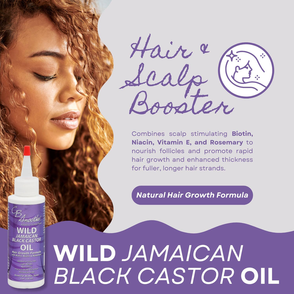 CB SMOOTHE Wild Jamaican Black Castor Oil (4 Oz, 2 Pack) – Hair Growth Formula with Biotin, Niacin & Rosemary – Gentle Daily Use