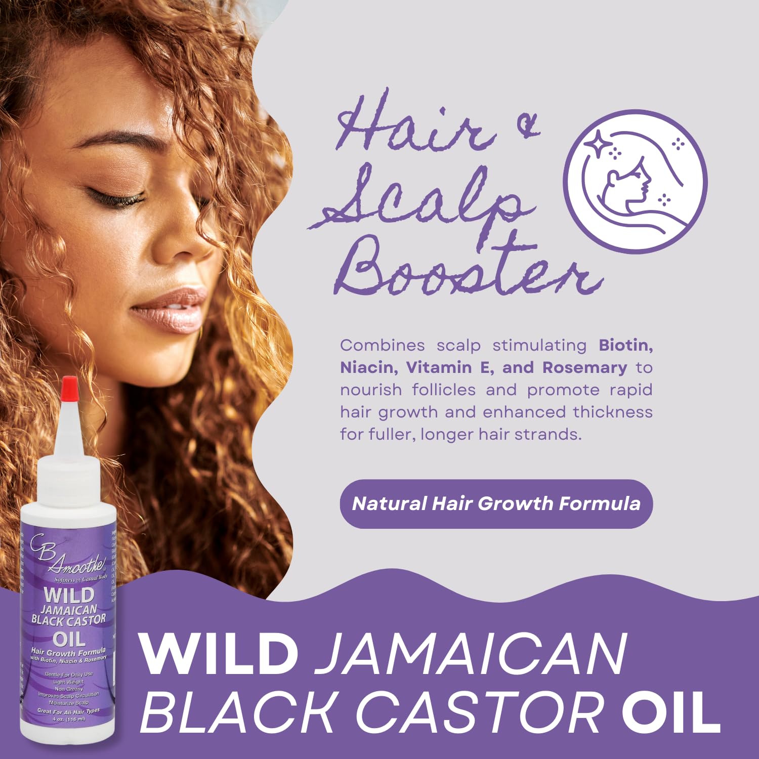 CB SMOOTHE Wild Jamaican Black Castor Oil (4 Oz, 2 Pack) – Hair Growth Formula with Biotin, Niacin & Rosemary – Gentle Daily Use