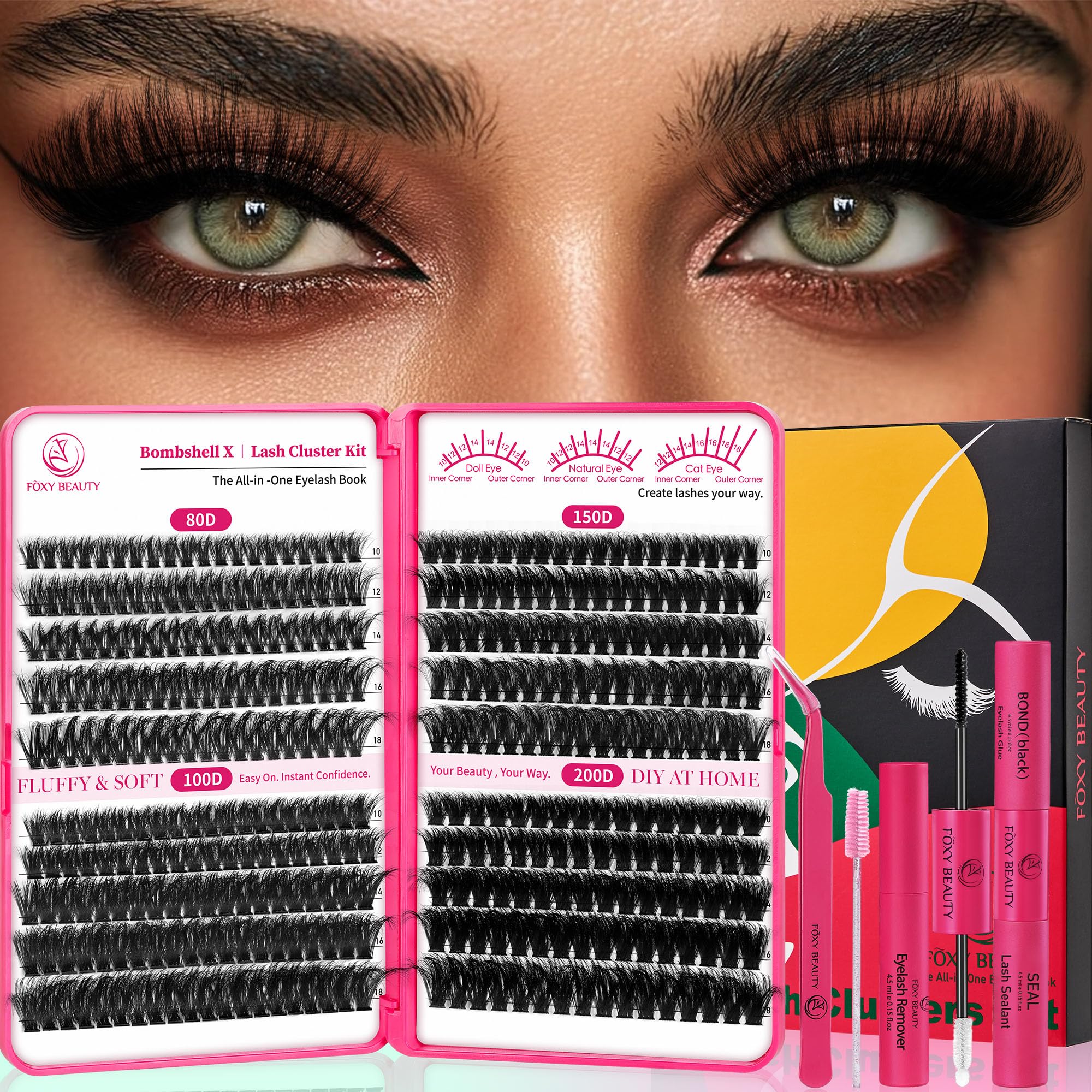 CCODDY Bombshell X Lash Clusters Kit – 5D Mink, 480Pcs, Glue & Tools