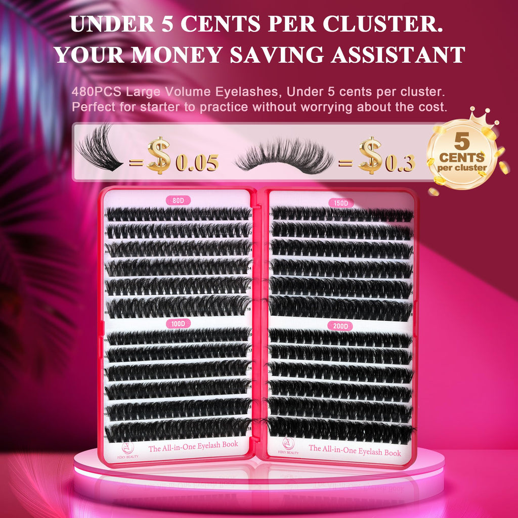 CCODDY Bombshell X Lash Clusters Kit – 5D Mink, 480Pcs, Glue & Tools
