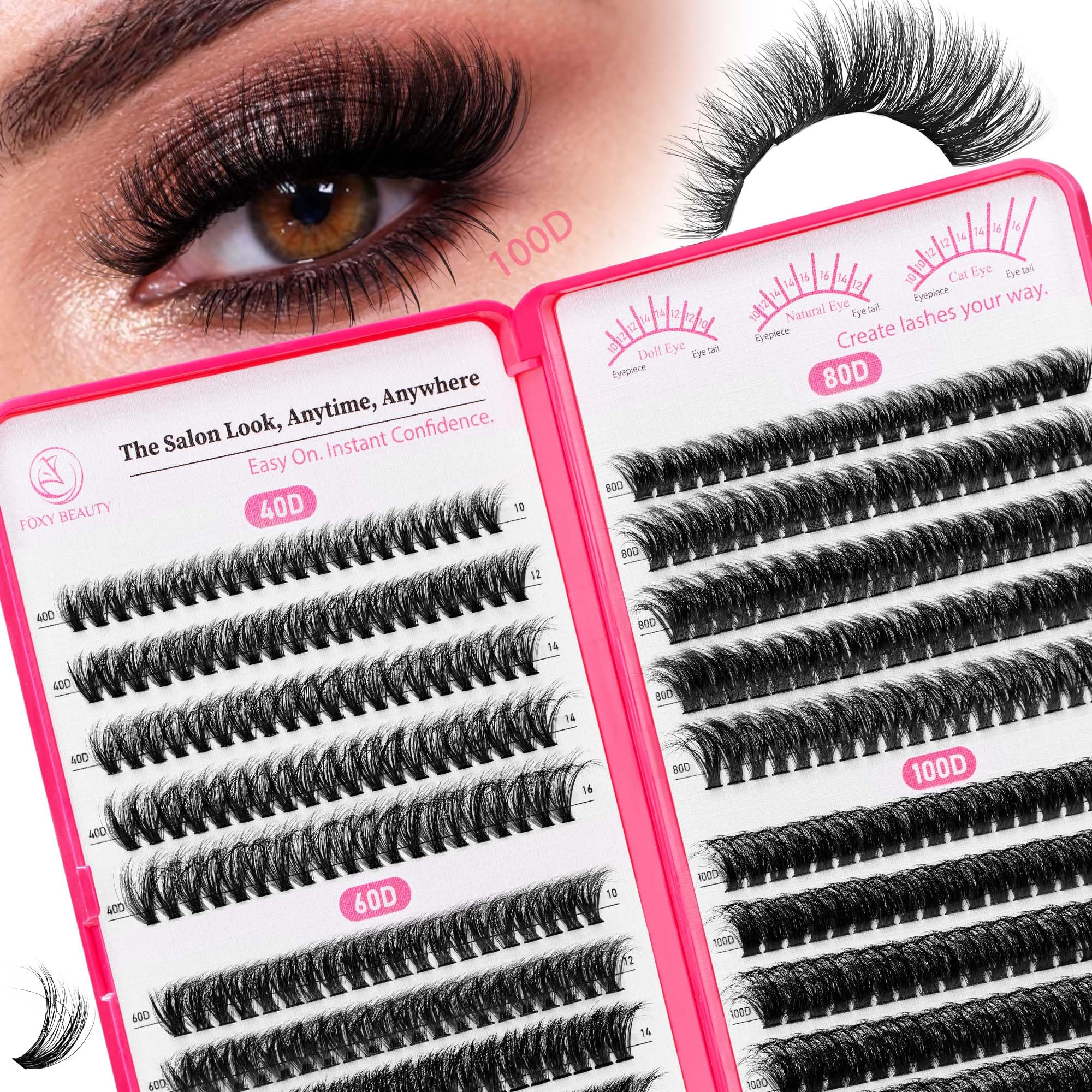 CCODDY Lash Clusters Fluffy Lashes Kit – 40D60D80D100D, D Curl, 10–18mm, Ultra-Thin Band
