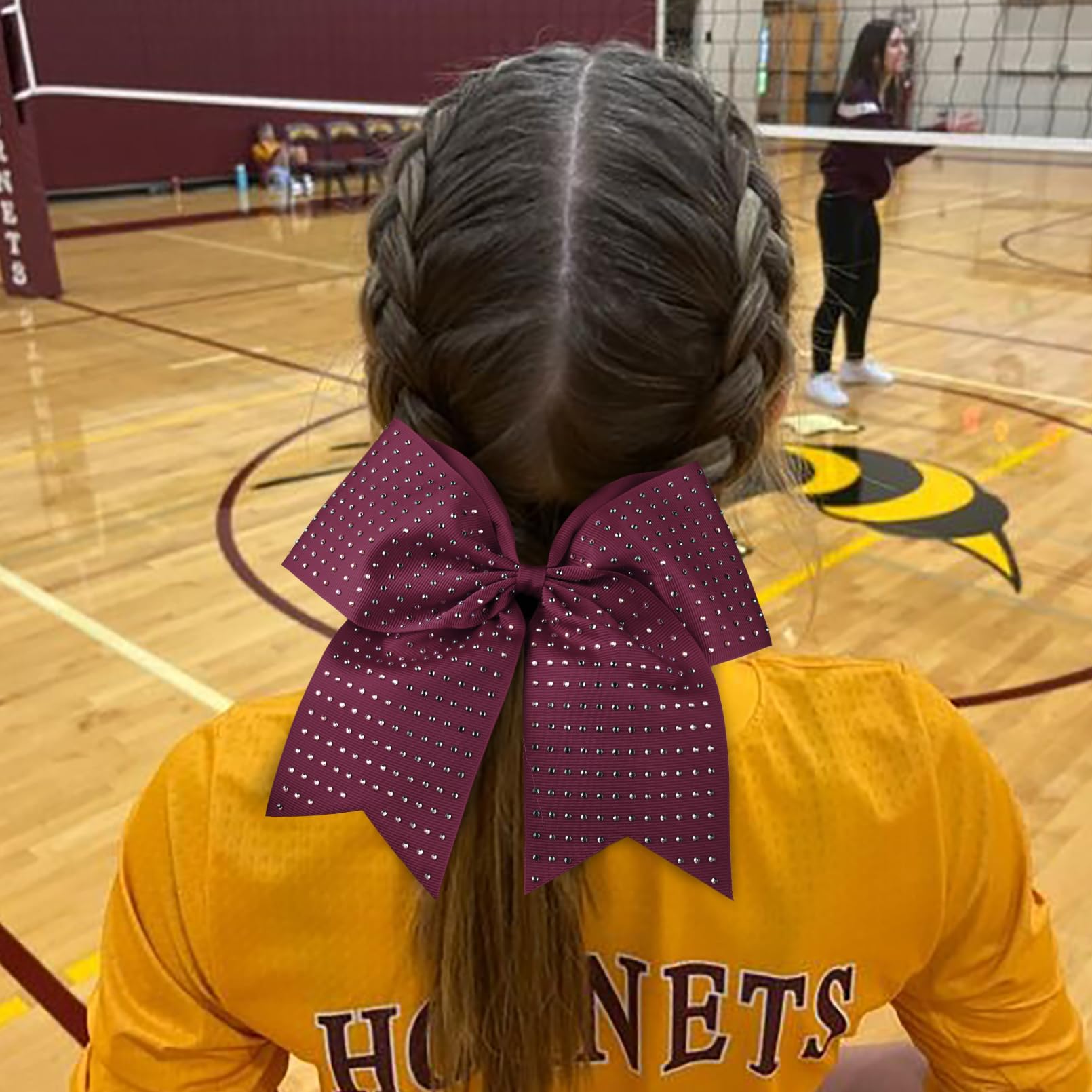 CEELGON 12 PCS Burgundy Glitter Cheer Bows – 8” Large Rhinestones for Teens