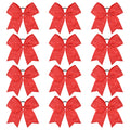 CEELGON 12 PCS Red Glitter Cheer Bows | 8-inch Large Rhinestone Hair Bows for Teens